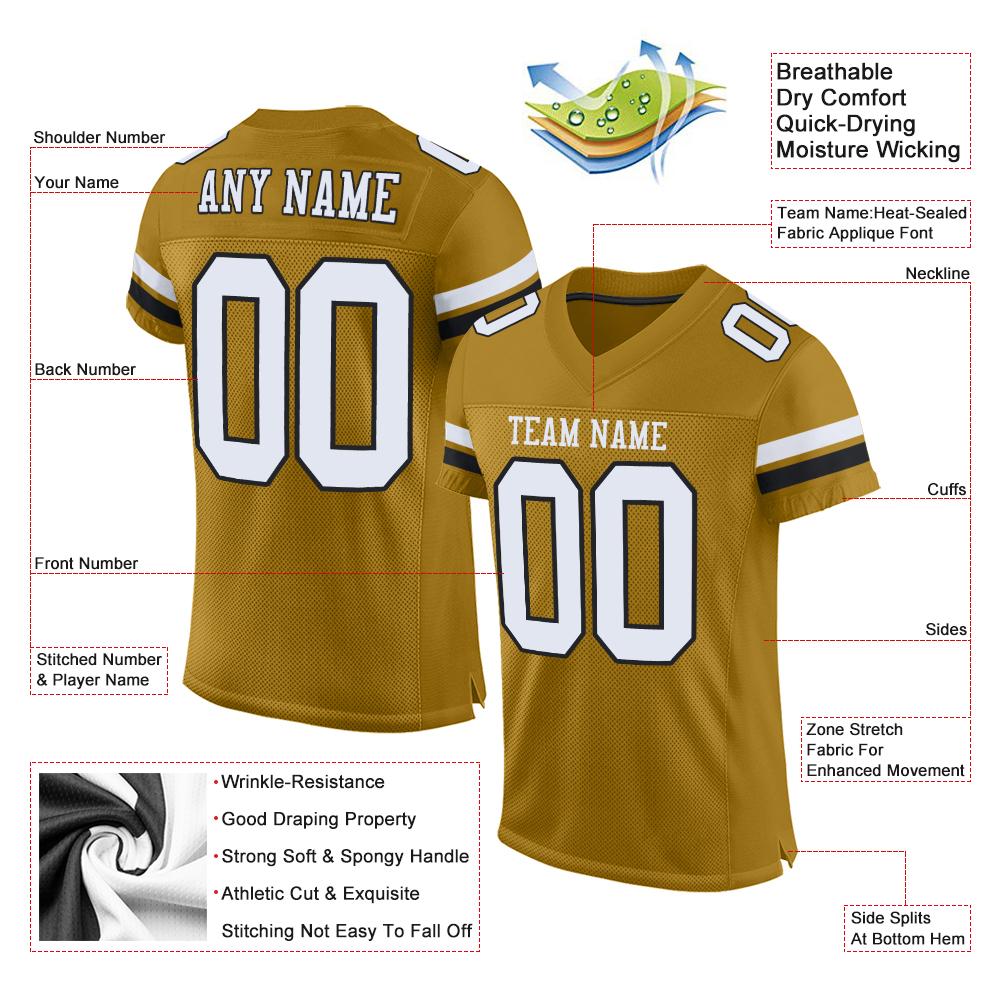 Custom Old Gold White-Black Mesh Authentic Football Jersey