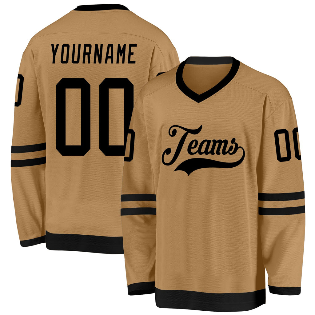 Custom Old Gold Black Hockey Jersey