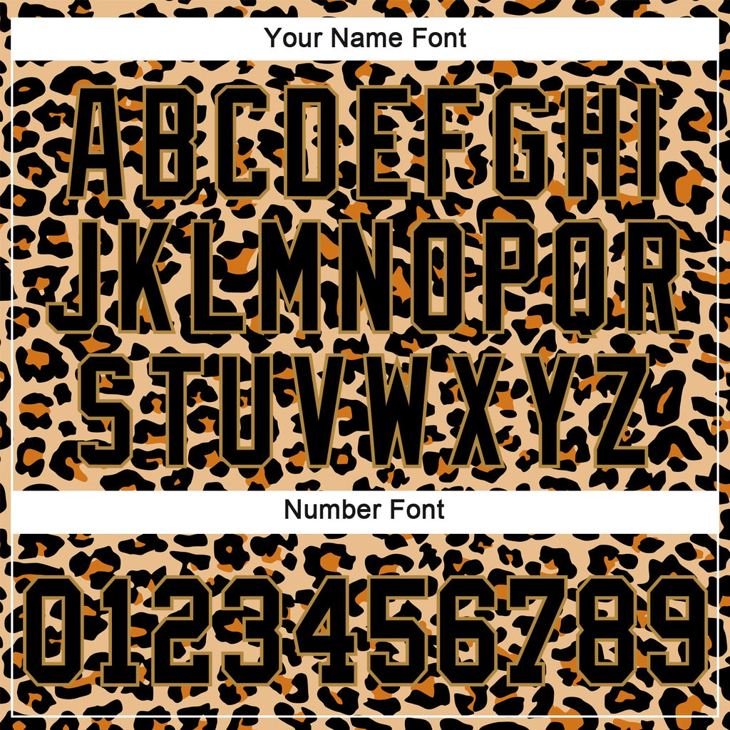 Custom Old Gold Black-Old Gold 3D Pattern Design Leopard Authentic Baseball Jersey