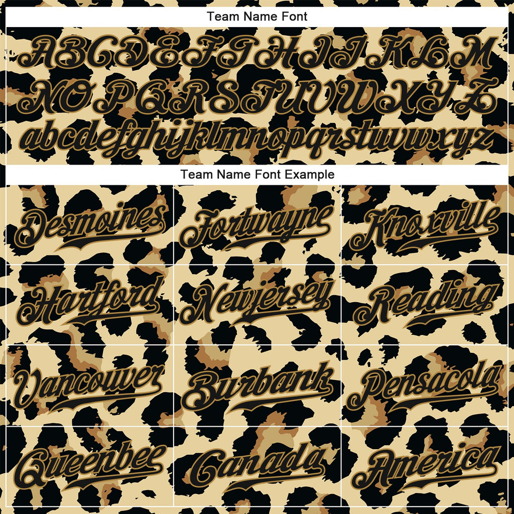 Custom Old Gold Black-Old Gold 3D Pattern Design Leopard Authentic Baseball Jersey