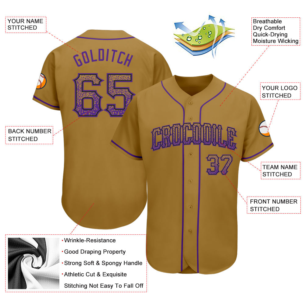 Custom Old Gold Purple-Black Authentic Drift Fashion Baseball Jersey