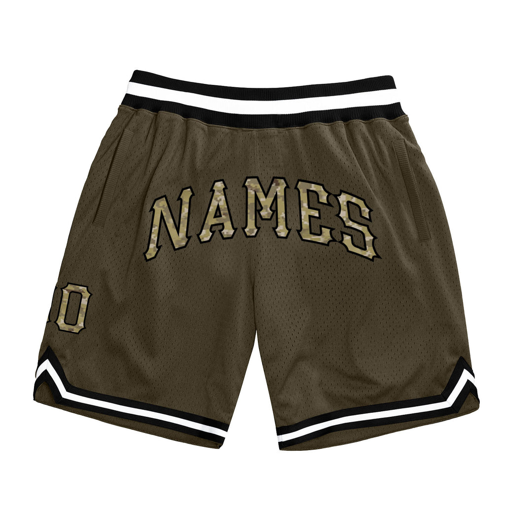 Custom Olive Camo-Black Authentic Throwback Salute To Service Basketball Shorts