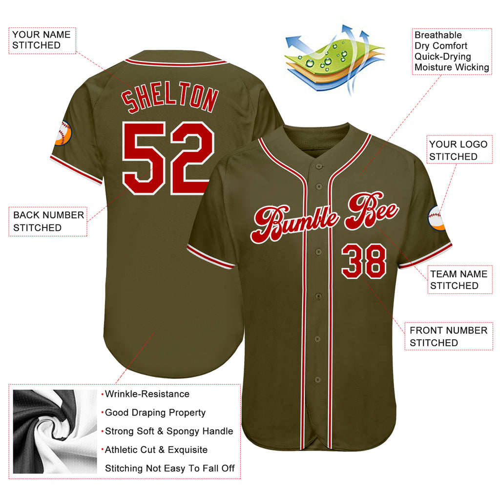 Custom Olive Red-White Authentic Salute To Service Baseball Jersey