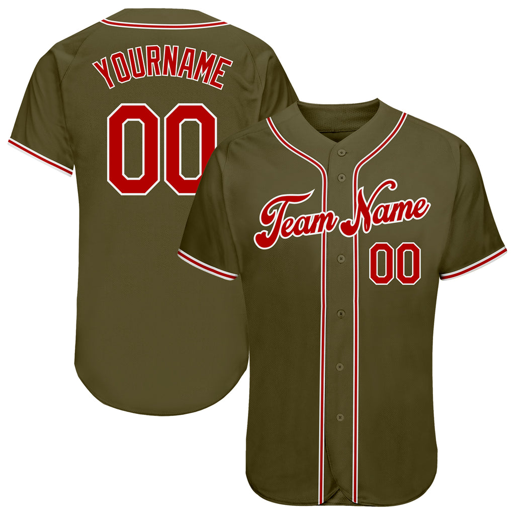 Custom Olive Red-White Authentic Salute To Service Baseball Jersey