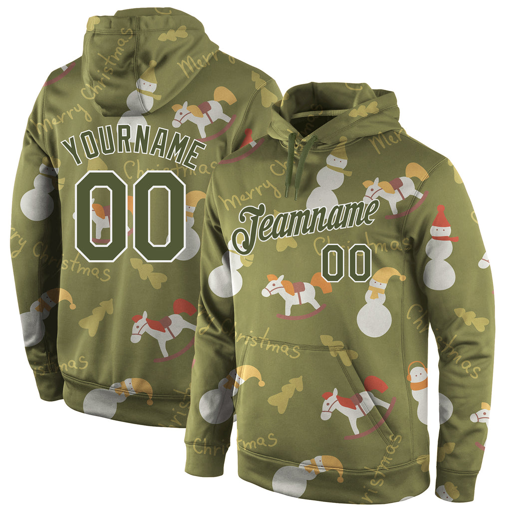 Custom Stitched Olive Olive-White Christmas 3D Sports Pullover Sweatshirt Salute To Service Hoodie