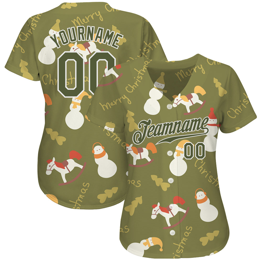 Custom Olive Olive-White Christmas 3D Authentic Salute To Service Baseball Jersey