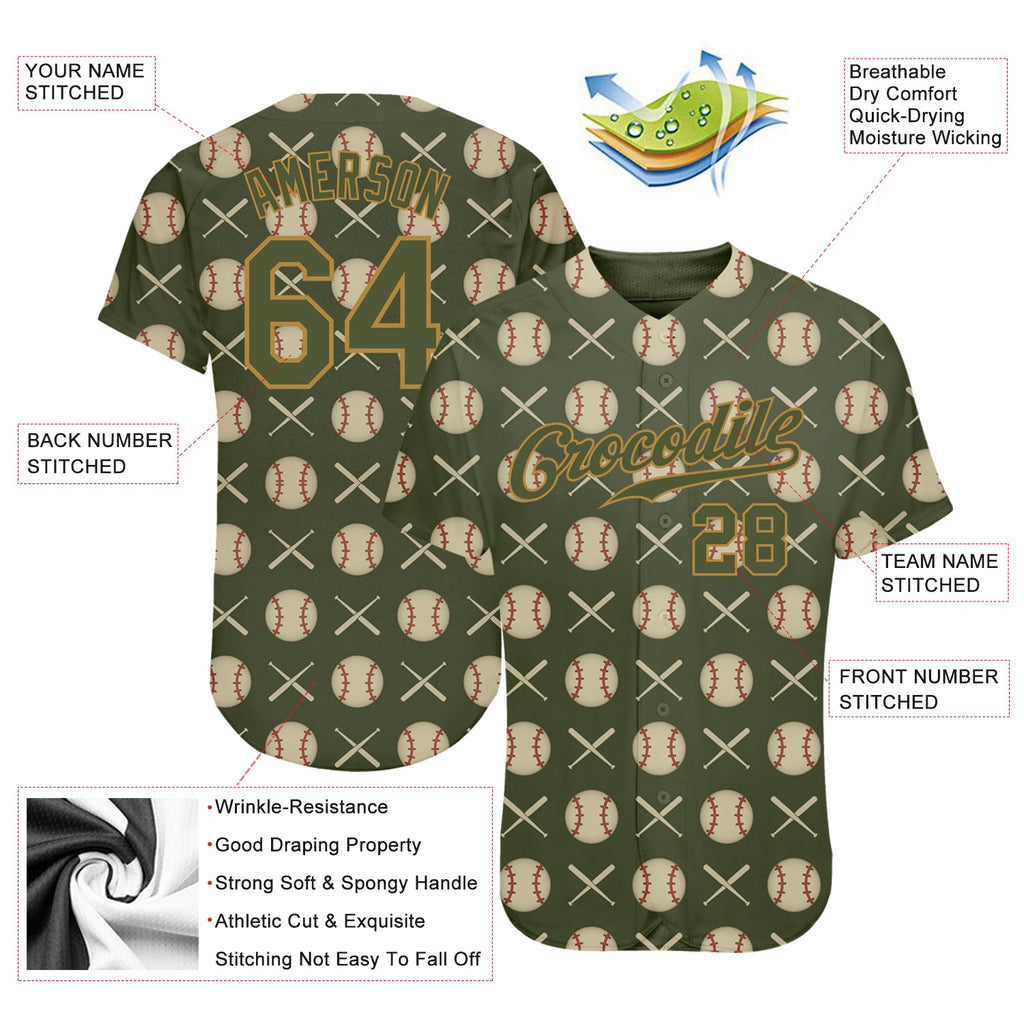 Custom Olive Olive-Old Gold 3D Pattern Design Authentic Salute To Service Baseball Jersey