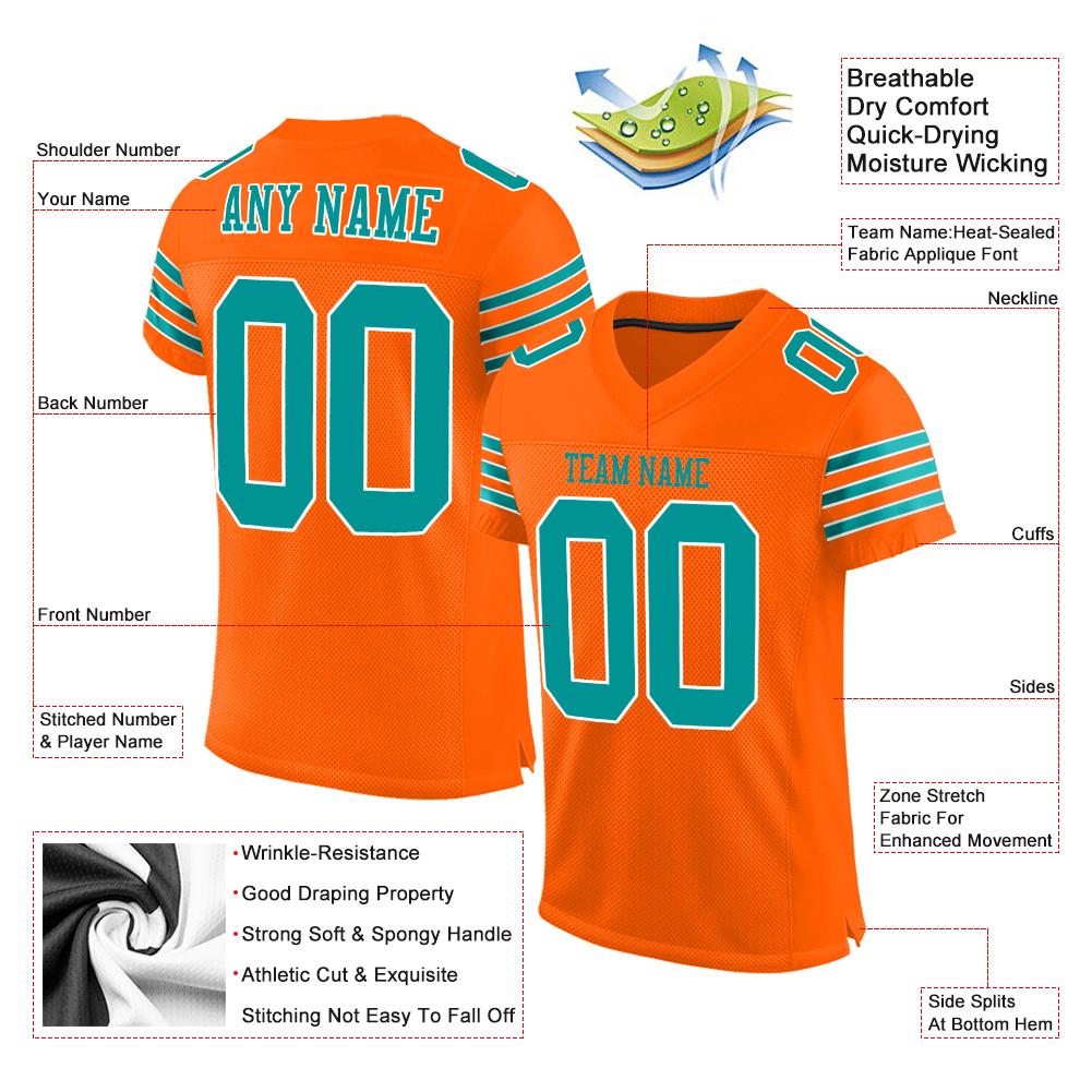 Custom Orange Aqua-White Mesh Authentic Football Jersey