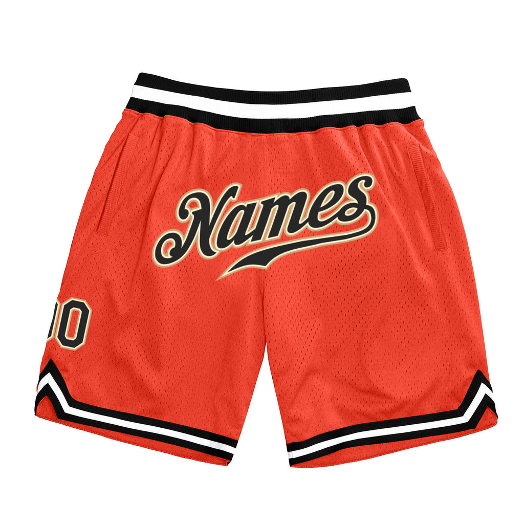 Custom Orange Black-Old Gold Authentic Throwback Basketball Shorts