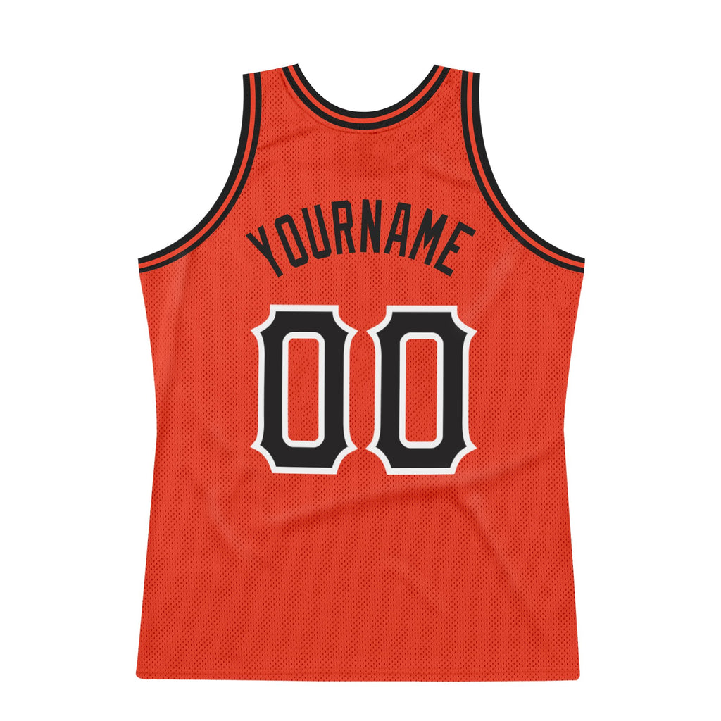 Custom Orange Black-White Authentic Throwback Basketball Jersey