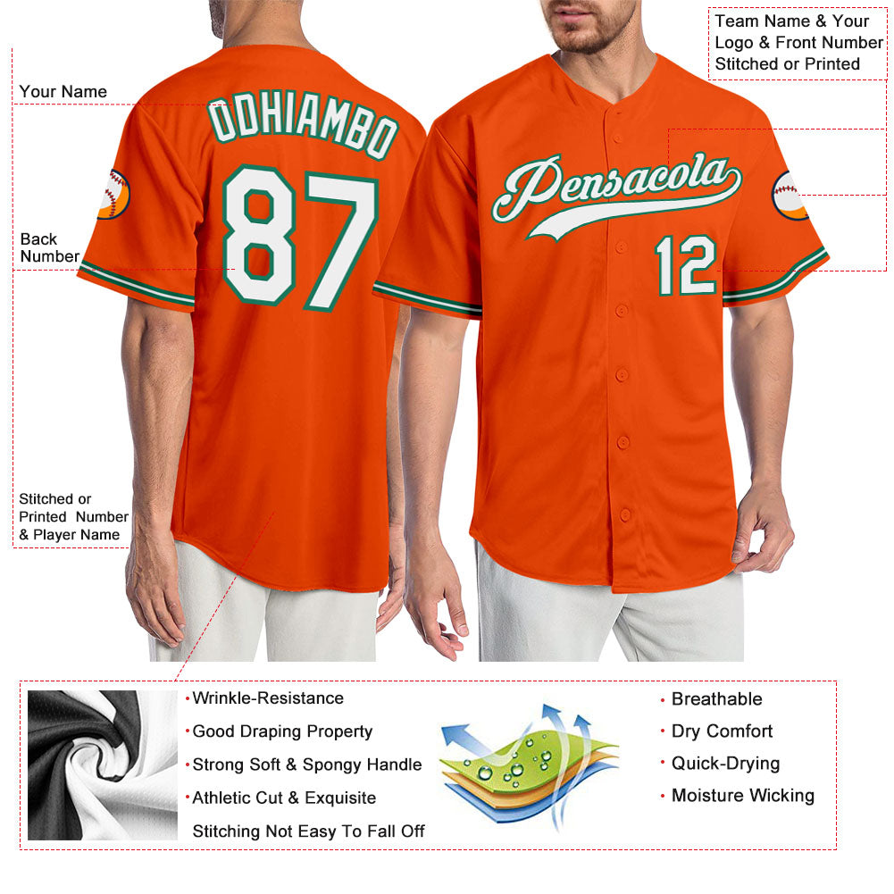 Custom Orange White-Kelly Green Authentic Baseball Jersey