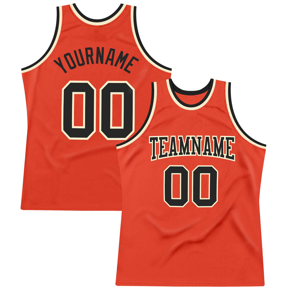 Custom Orange Black-Cream Authentic Throwback Basketball Jersey