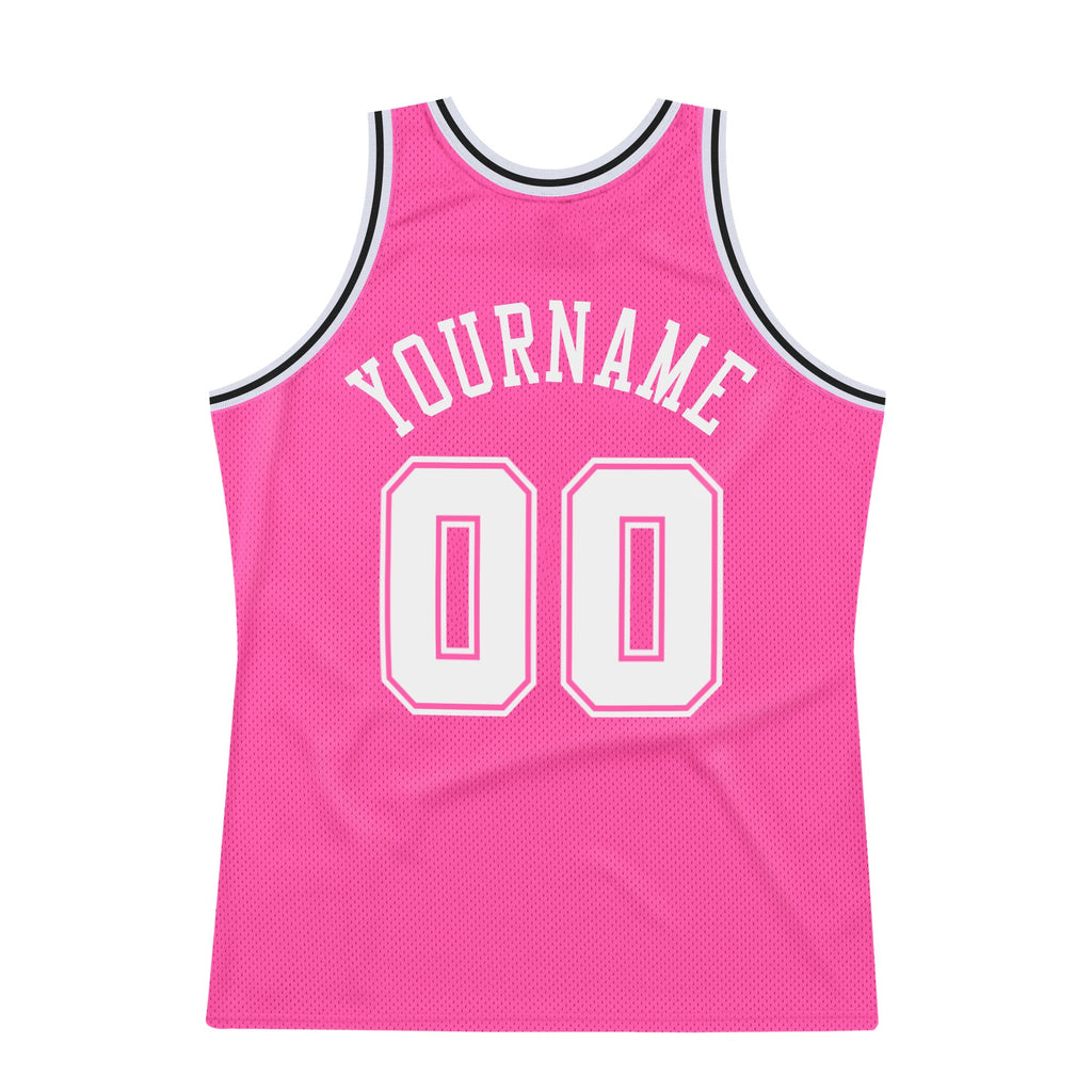 Custom Pink White-Black Authentic Throwback Basketball Jersey