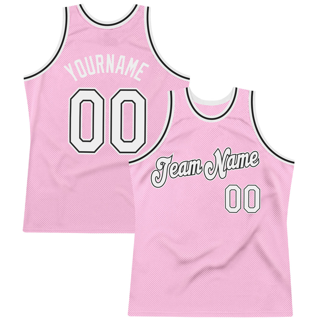 Custom Light Pink White-Black Authentic Throwback Basketball Jersey