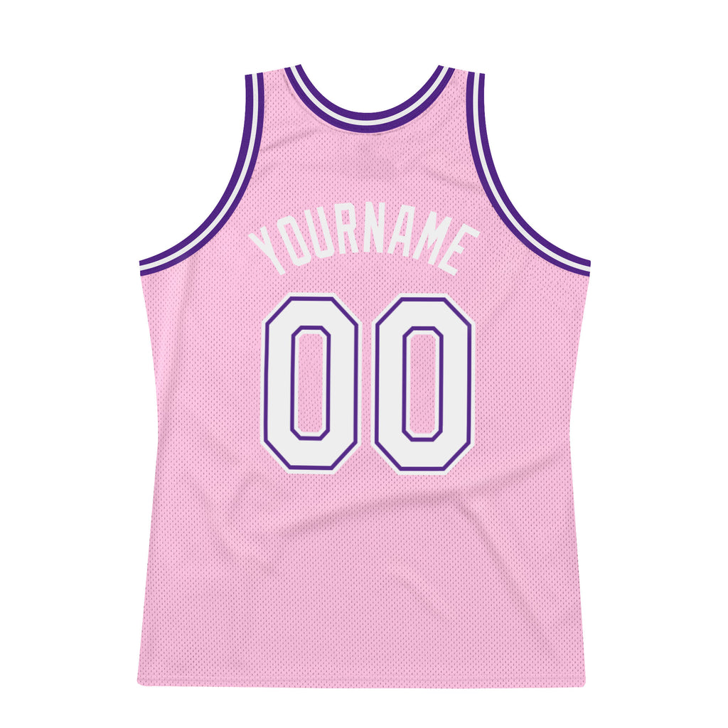 Custom Light Pink White-Purple Authentic Throwback Basketball Jersey