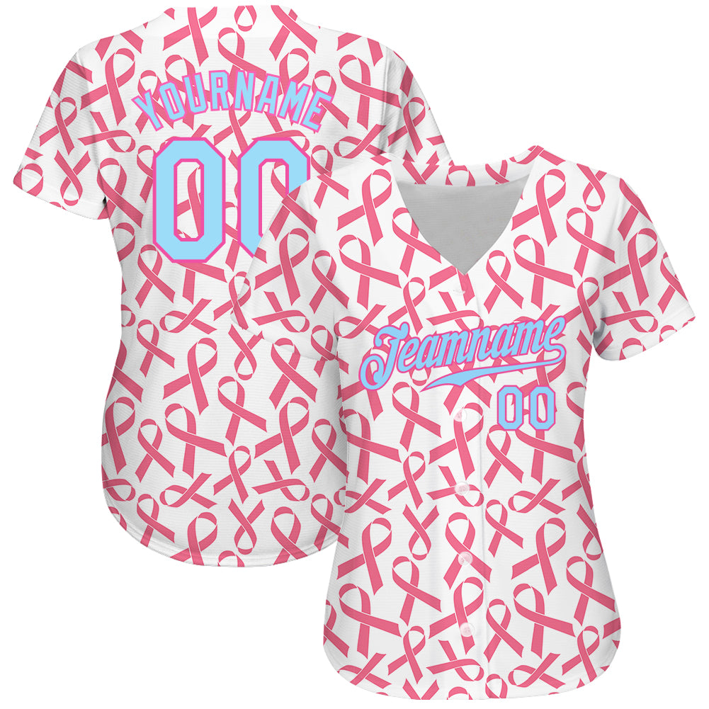 Custom Pink Light Blue-Pink 3D Pattern Design Breast Cancer Authentic Baseball Jersey