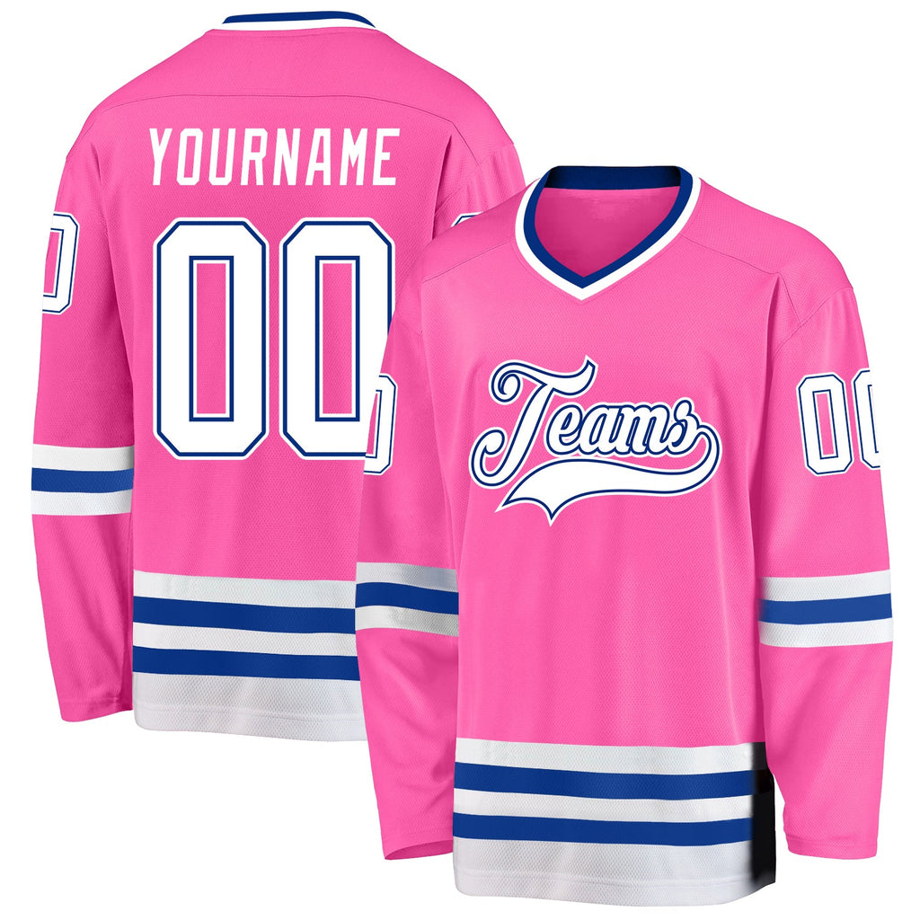 Custom Pink White-Royal Hockey Jersey
