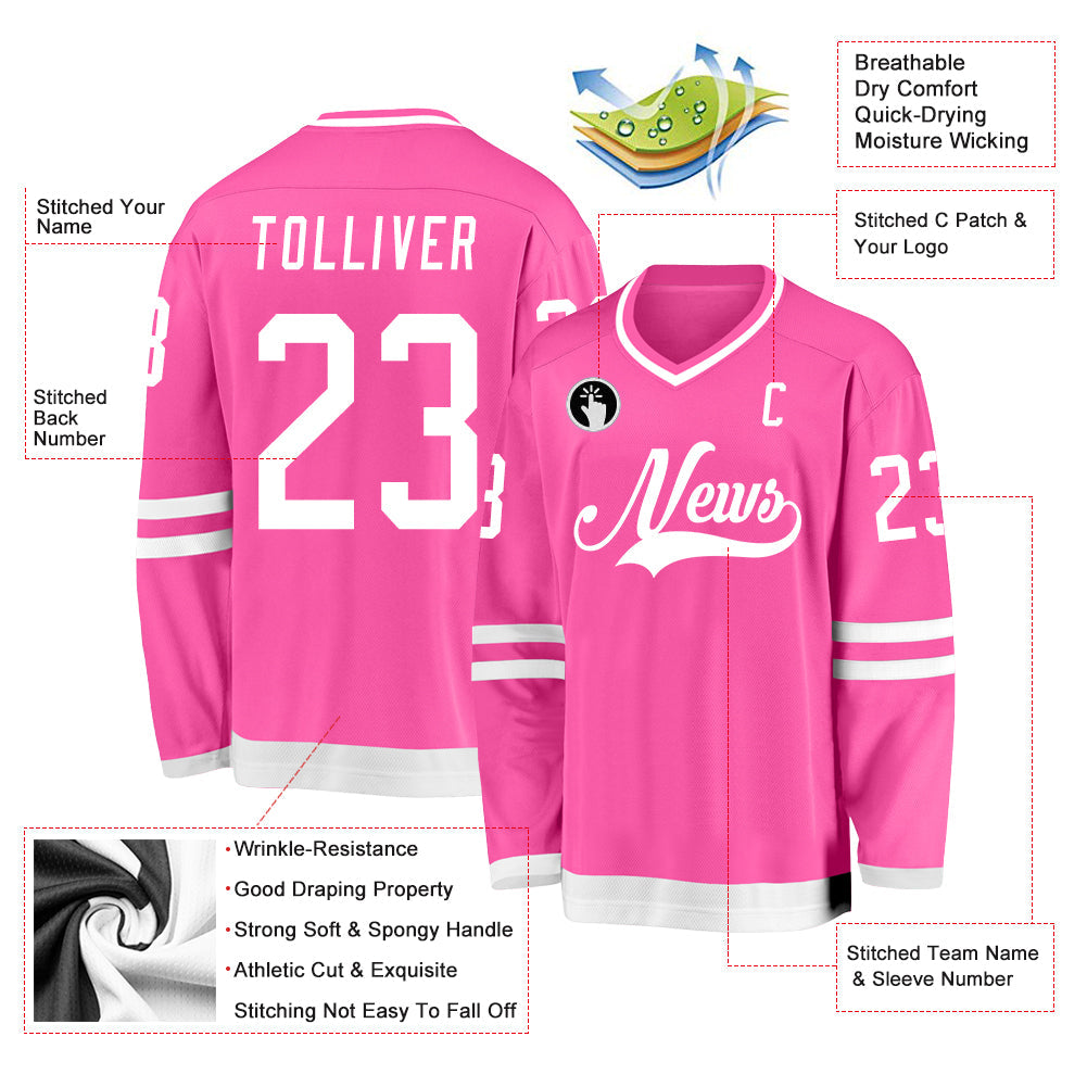Custom Pink White Hockey Jersey