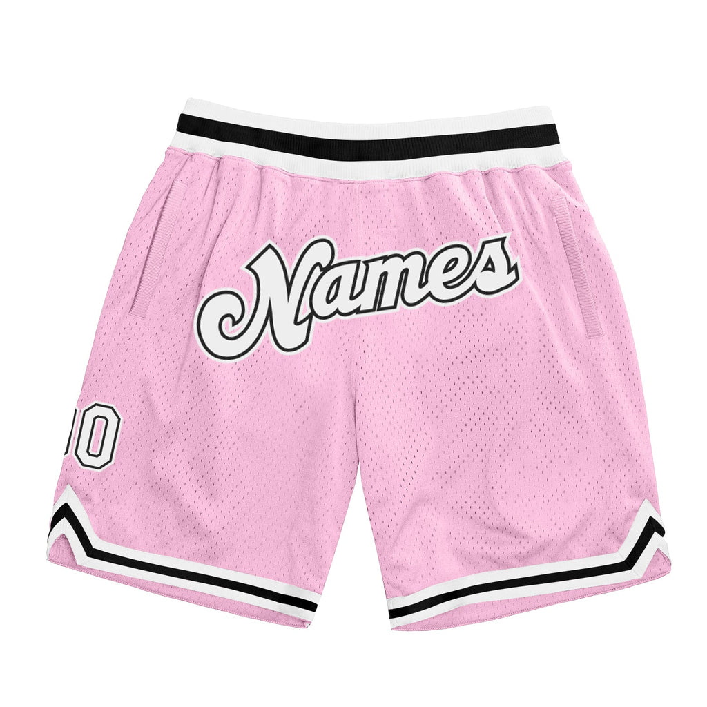 Custom Light Pink White-Black Authentic Throwback Basketball Shorts