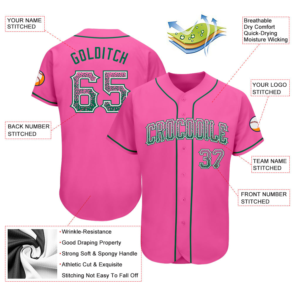 Custom Pink Kelly Green-White Authentic Drift Fashion Baseball Jersey