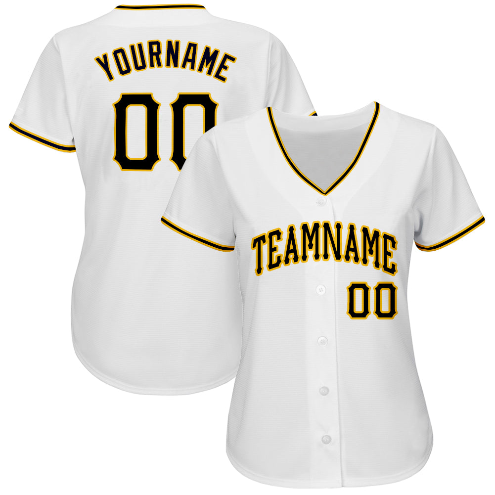Custom White Black-Gold Baseball Jersey