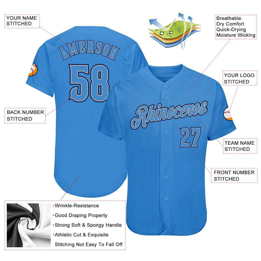 Custom Powder Blue Powder Blue-Navy Authentic Baseball Jersey