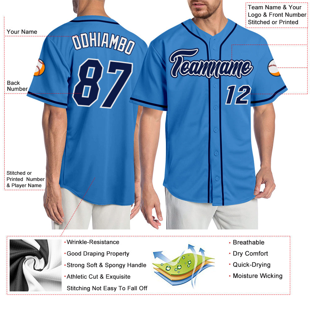 Custom Powder Blue Navy-White Authentic Baseball Jersey