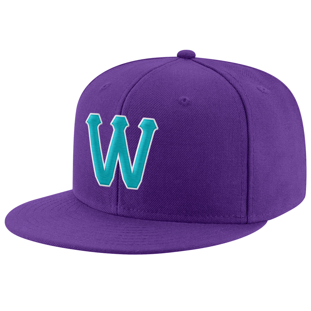 Custom Purple Aqua-White Stitched Adjustable Snapback Hat