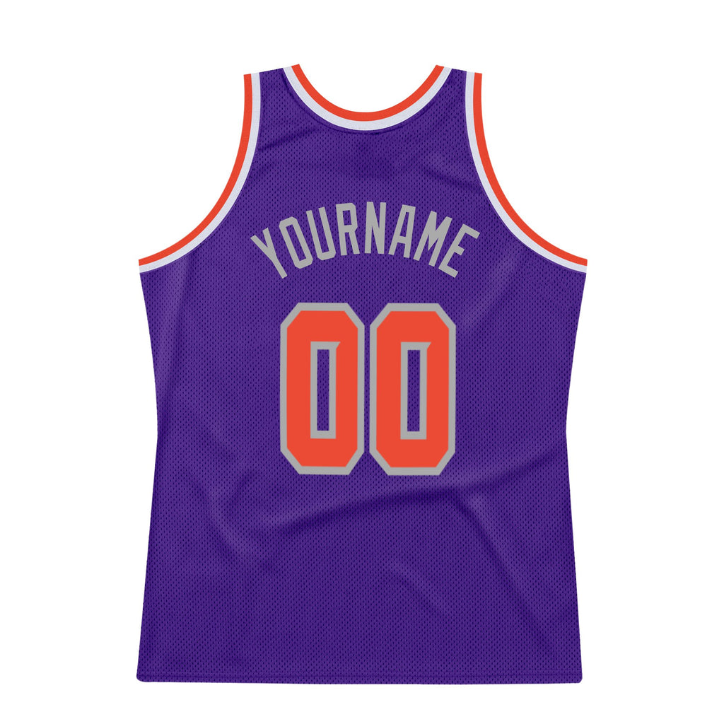 Custom Purple Orange-Gray Authentic Throwback Basketball Jersey