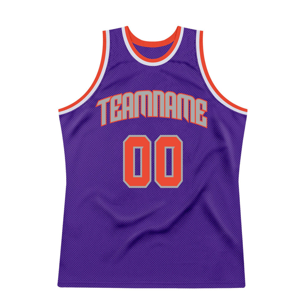 Custom Purple Orange-Gray Authentic Throwback Basketball Jersey