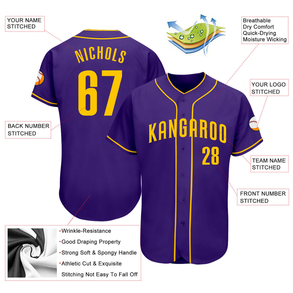 Custom Purple Gold Authentic Baseball Jersey