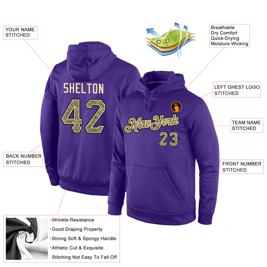 Custom Stitched Purple Camo-Black Sports Pullover Sweatshirt Hoodie