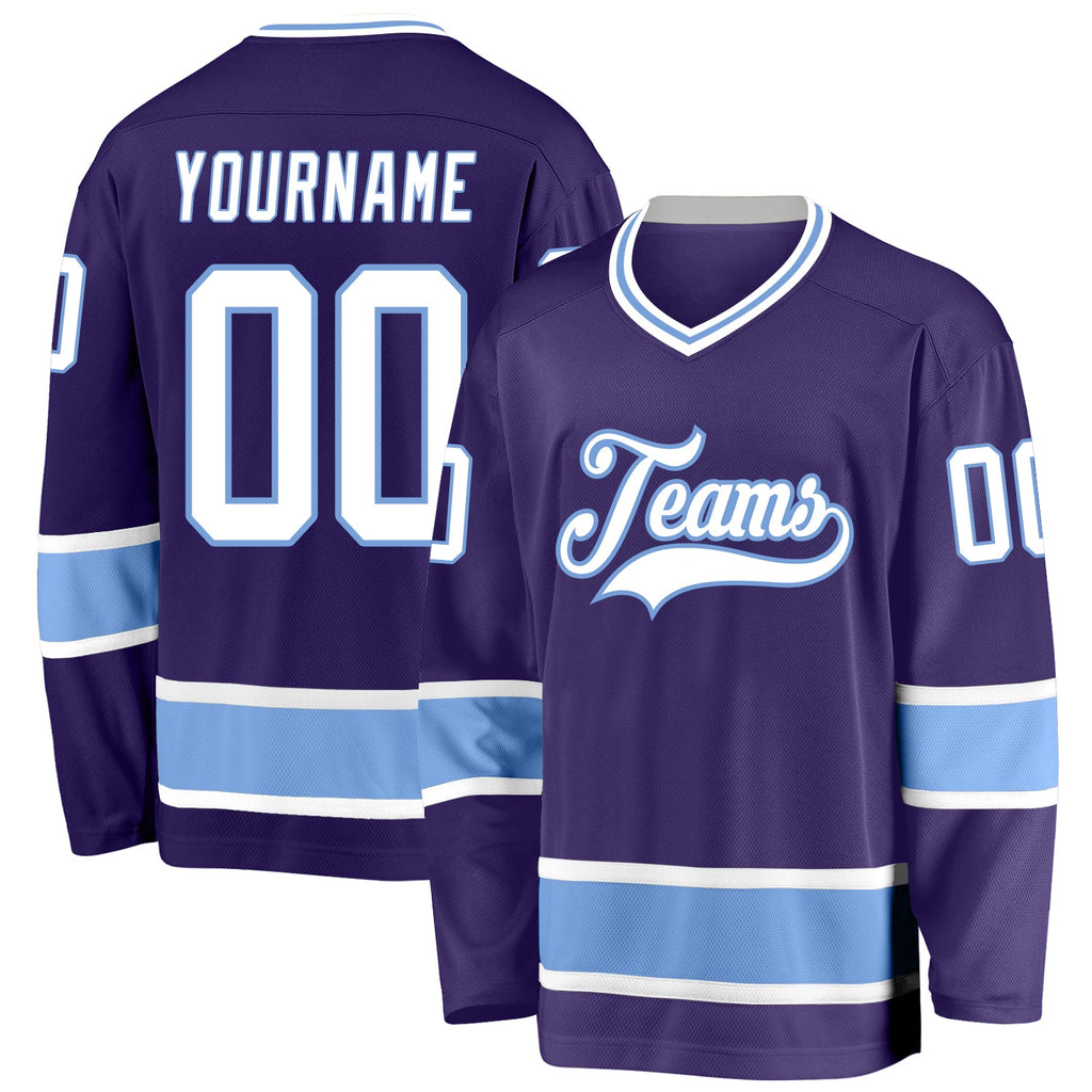 Custom Purple White-Light Blue Hockey Jersey