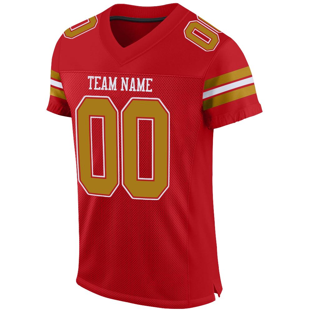 Custom Red Old Gold-White Mesh Authentic Football Jersey