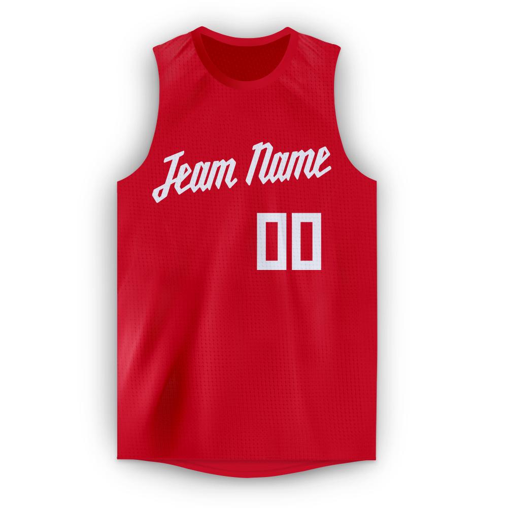 Custom Red White Round Neck Basketball Jersey