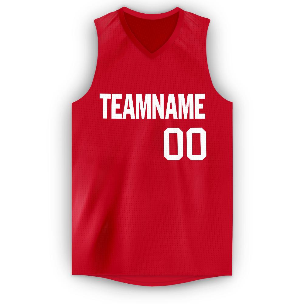 Custom Red White V-Neck Basketball Jersey