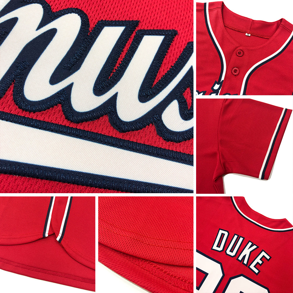 Custom Red Navy-Old Gold Authentic Baseball Jersey