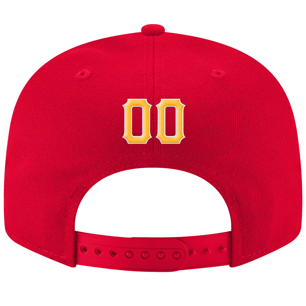 Custom Red Gold-White Stitched Adjustable Snapback Hat