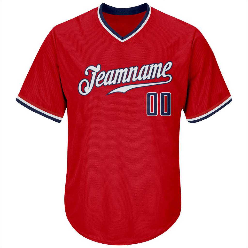 Custom Red Navy-White Authentic Throwback Rib-Knit Baseball Jersey Shirt