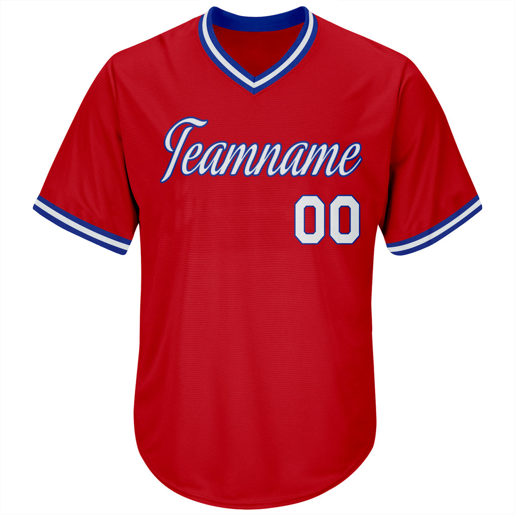 Custom Red White-Royal Authentic Throwback Rib-Knit Baseball Jersey Shirt