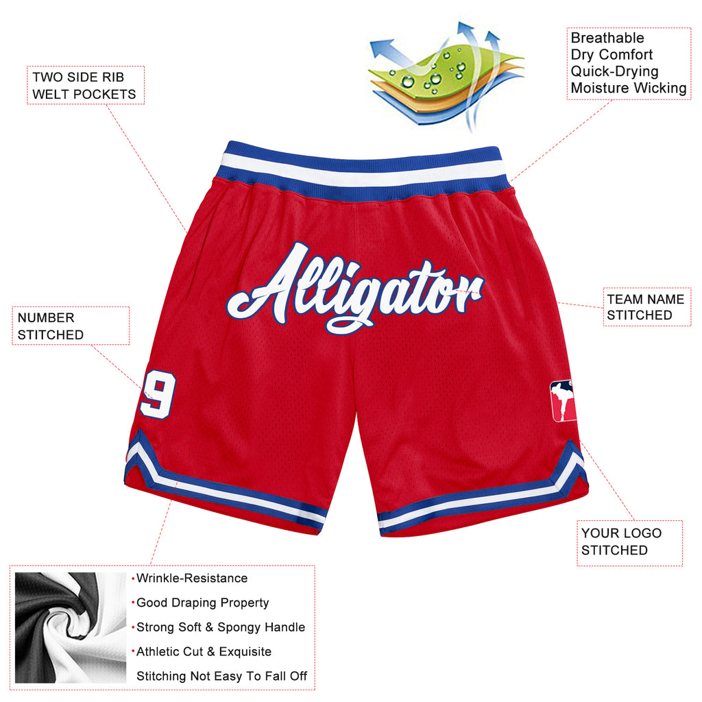 Custom Red White-Royal Authentic Throwback Basketball Shorts