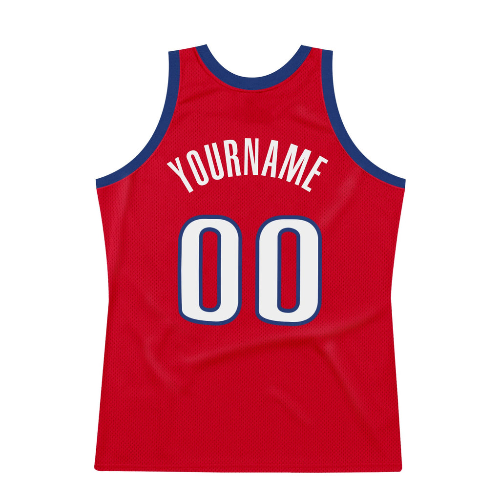 Custom Red White-Royal Authentic Throwback Basketball Jersey