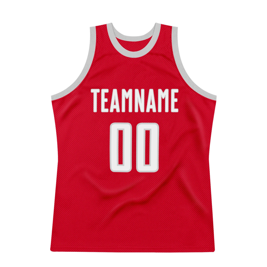 Custom Red White-Gray Authentic Throwback Basketball Jersey