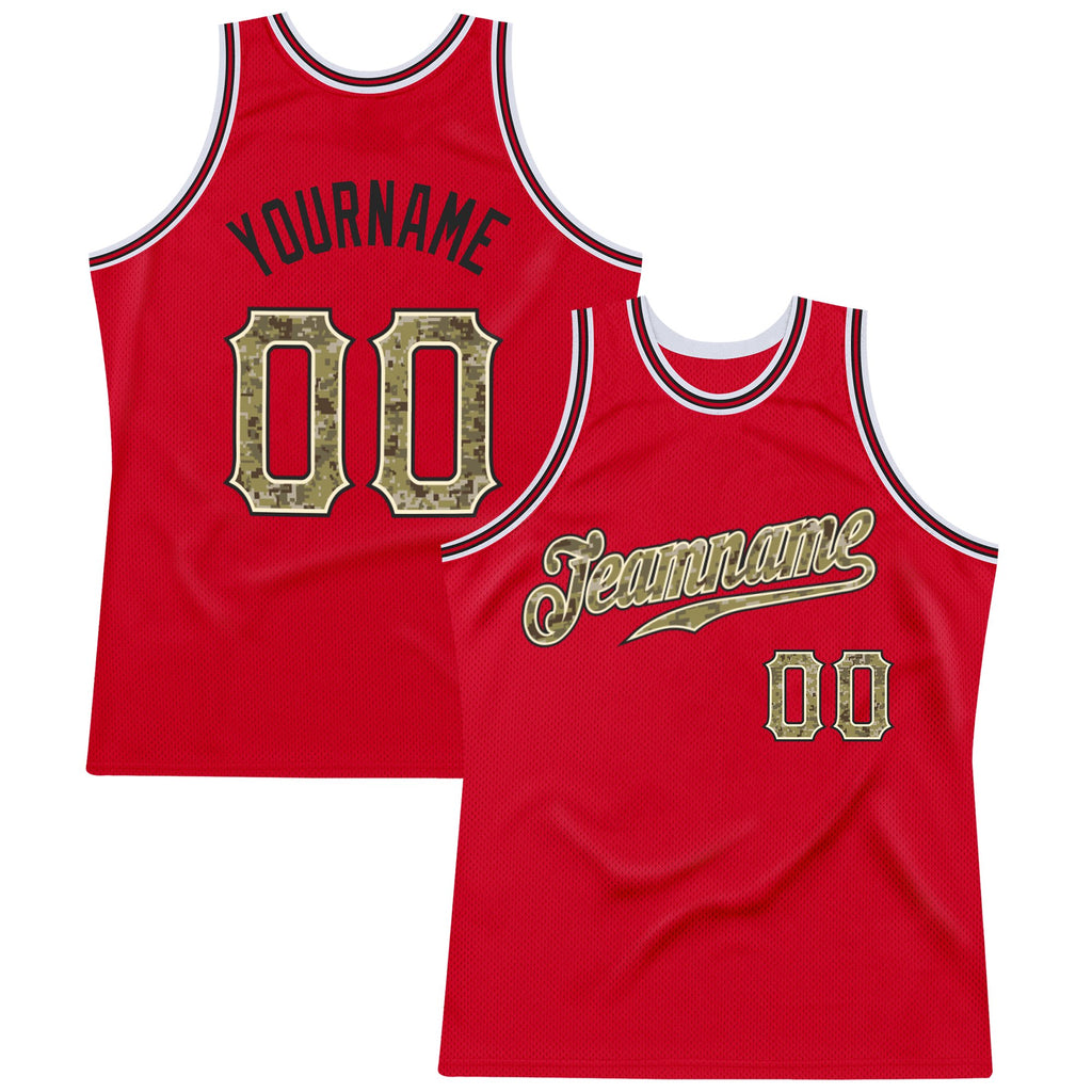 Custom Red Camo-Black Authentic Throwback Basketball Jersey