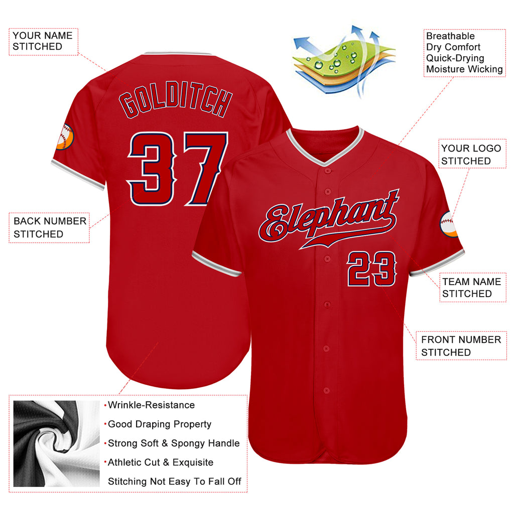 Custom Red Red-Navy Authentic Baseball Jersey
