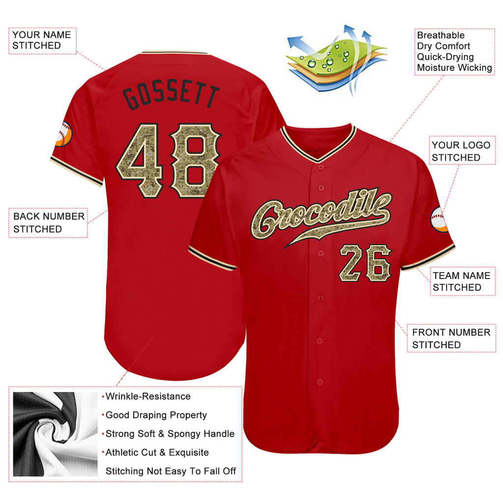 Custom Red Camo-Black Authentic Baseball Jersey