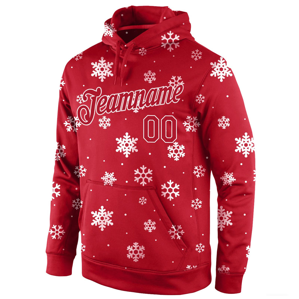 Custom Stitched Red Red-White Christmas 3D Sports Pullover Sweatshirt Hoodie