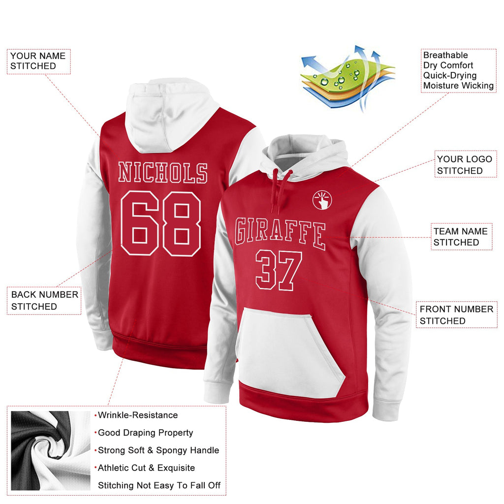 Custom Stitched Red Red-White Sports Pullover Sweatshirt Hoodie