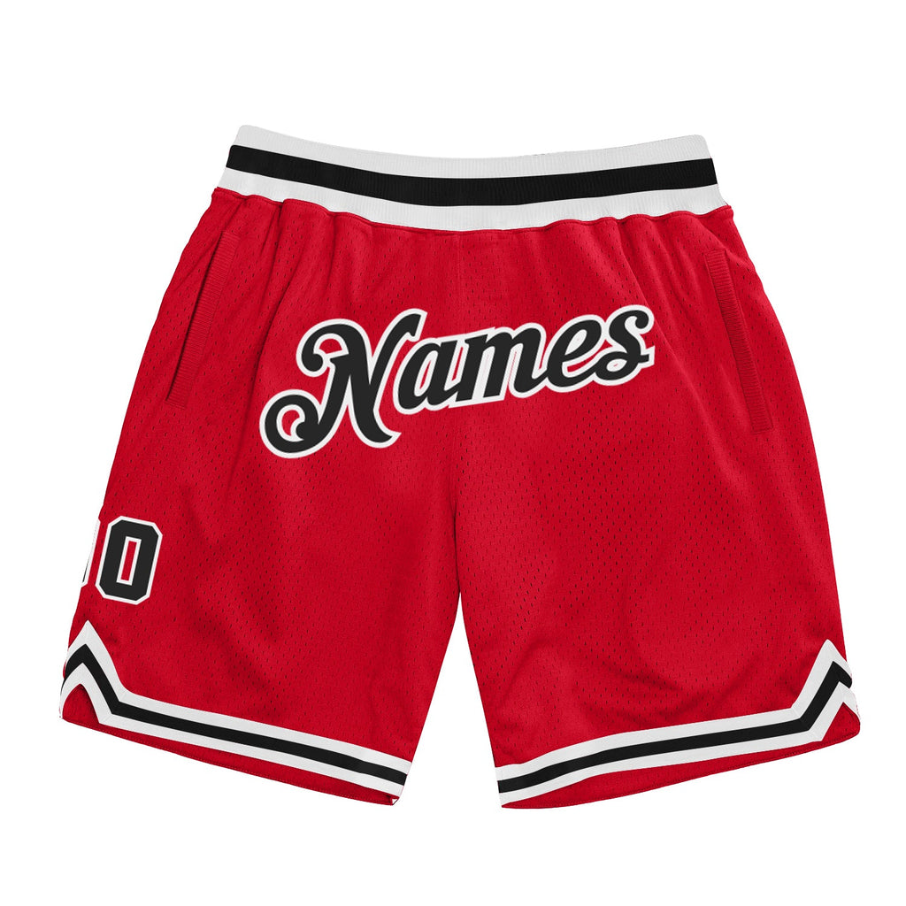 Custom Red Black-White Authentic Throwback Basketball Shorts