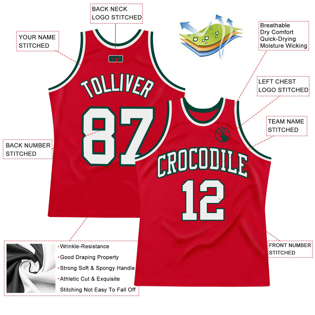 Custom Red White-Green Authentic Throwback Basketball Jersey
